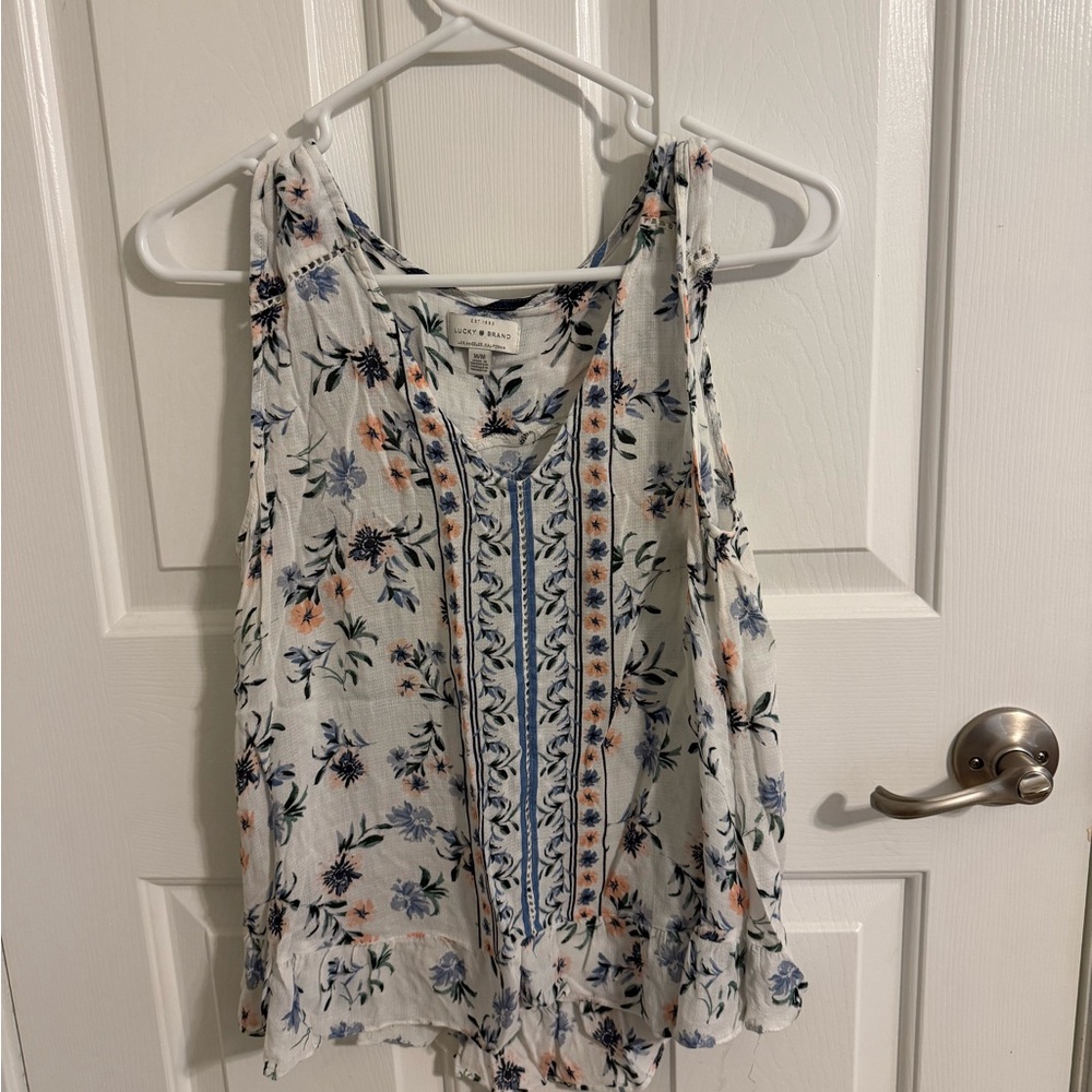 Lucky Brand Floral Sleeveless Blouse - White and Blue